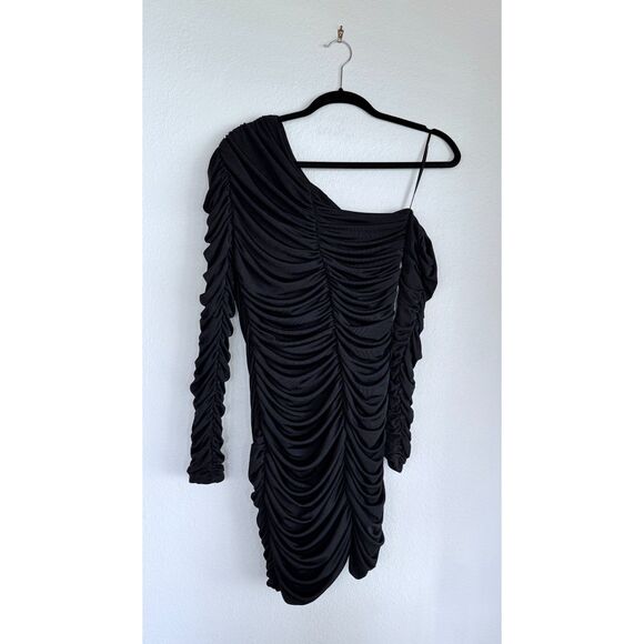Aliette Black Ruched One Shoulder Asymmetrical Bodycon Sheath Dress -Altered- 6 - Picture 8 of 16